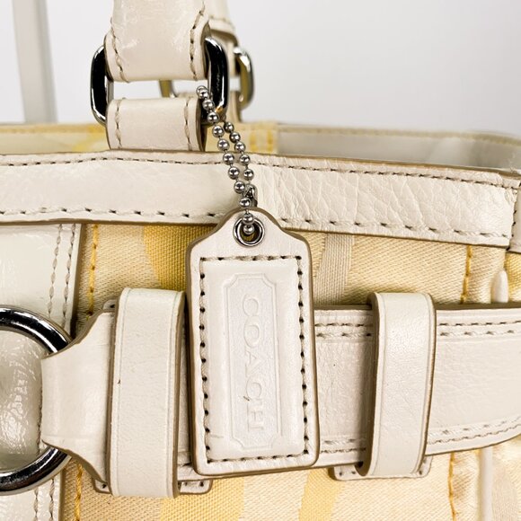 COACH Hampton Signature Stripe Spring Canvas Yellow Shoulder Bag - L0885-F13337 - Picture 4 of 16